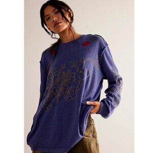 Free People Blue Floral Long Sleeve Top